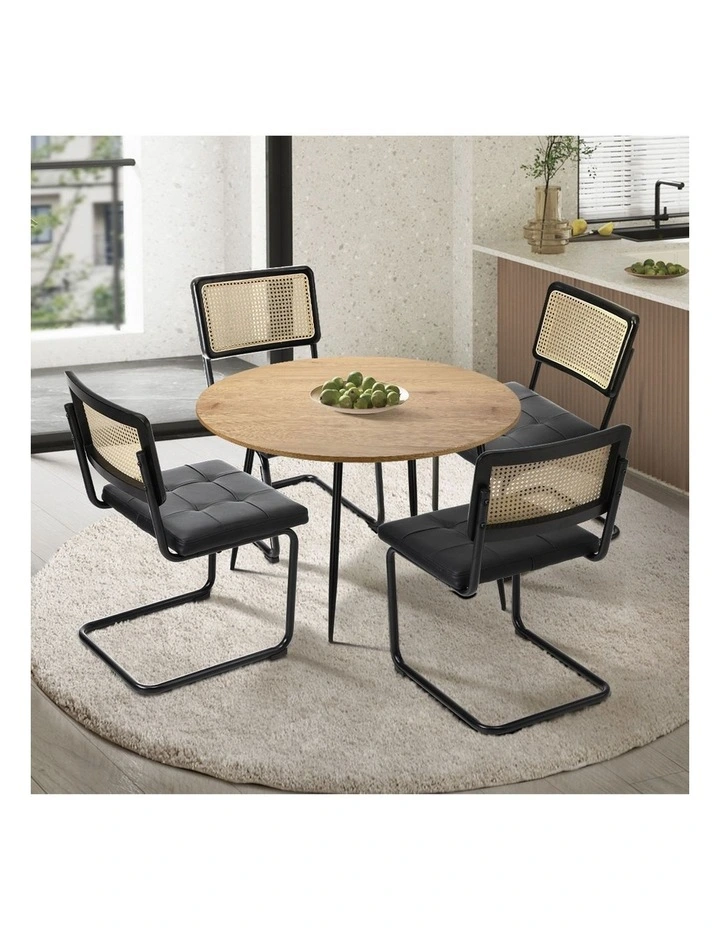 Oikiture 110cm Round Dining Table with 4PCS Dining Chairs Leather Padded Black image 4