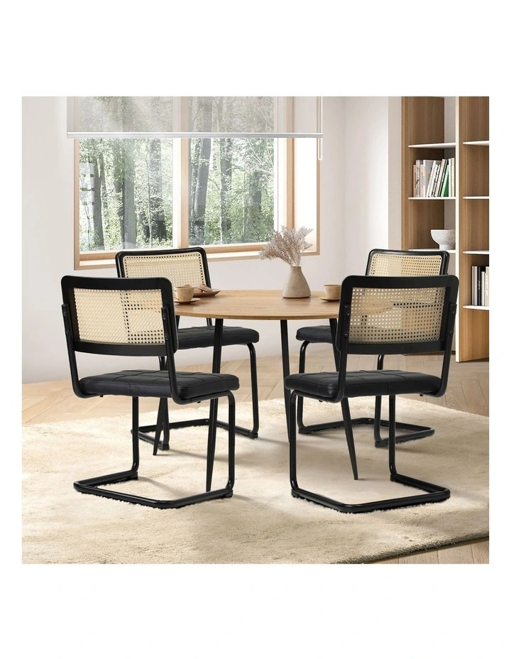 Oikiture 110cm Round Dining Table with 4PCS Dining Chairs Leather Padded Black image 5