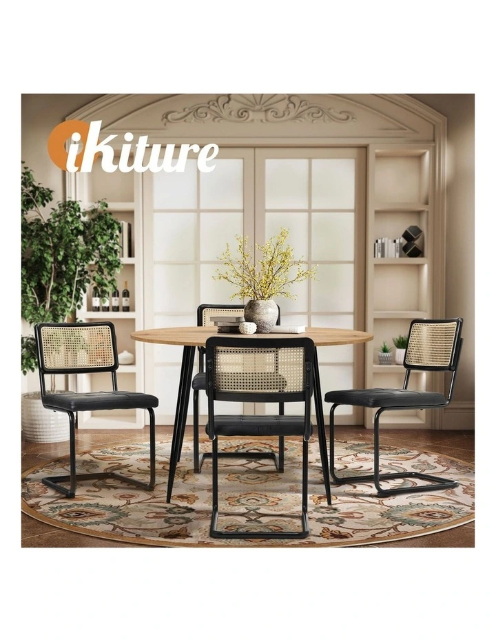 Oikiture 110cm Round Dining Table with 4PCS Dining Chairs Leather Padded Black image 7