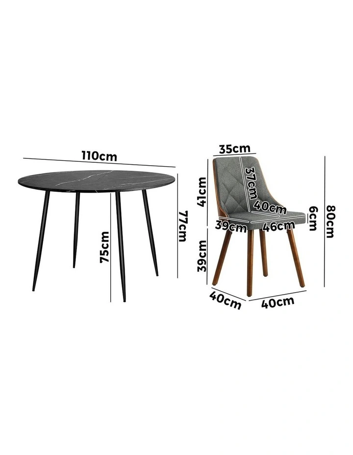 Oikiture 110cm Round Dining Table with 4PCS Dining Chairs Faux Linen Grey image 3