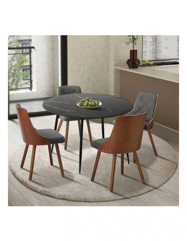 Oikiture 110cm Round Dining Table with 4PCS Dining Chairs Faux Linen Grey image 4