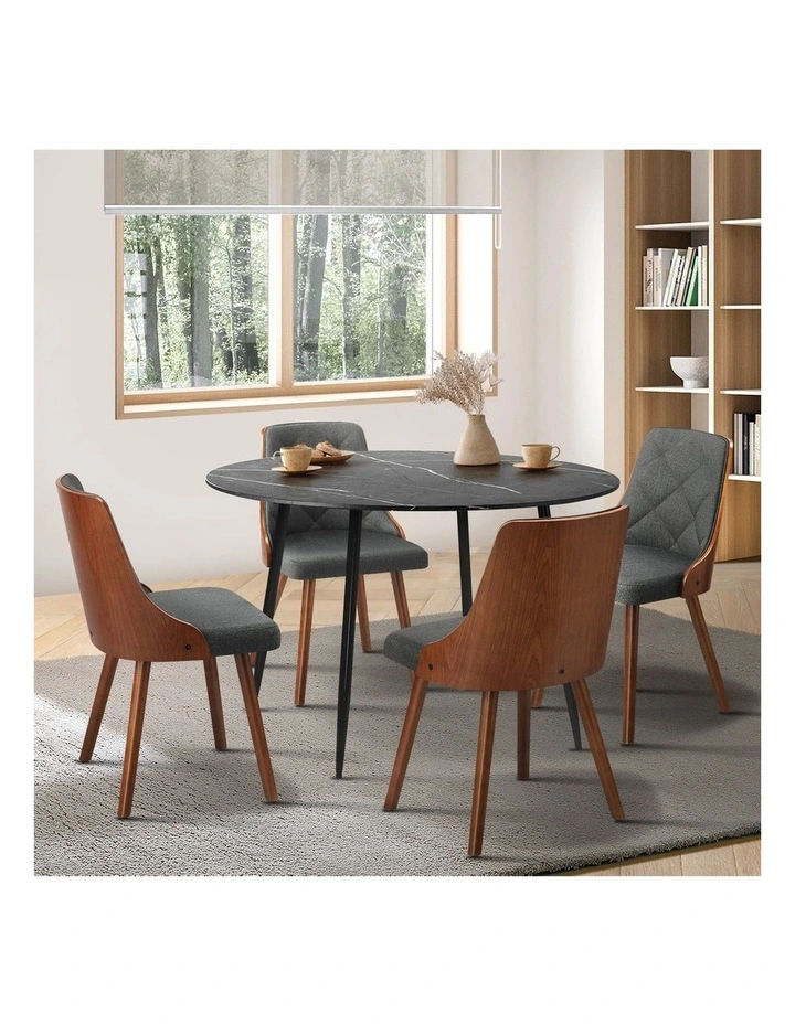 Oikiture 110cm Round Dining Table with 4PCS Dining Chairs Faux Linen Grey image 5