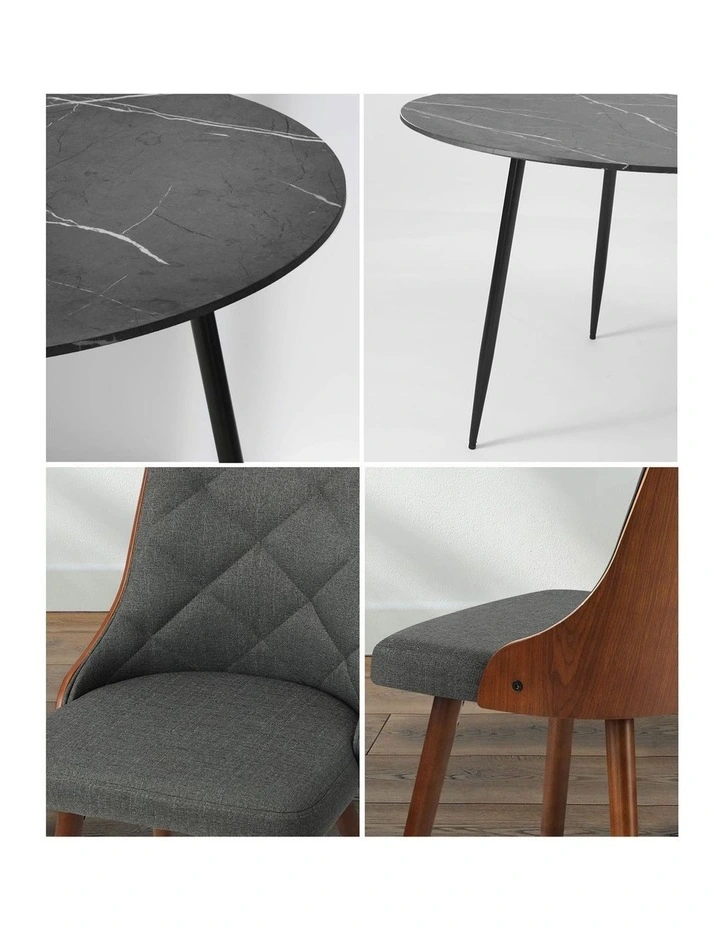 Oikiture 110cm Round Dining Table with 4PCS Dining Chairs Faux Linen Grey image 7
