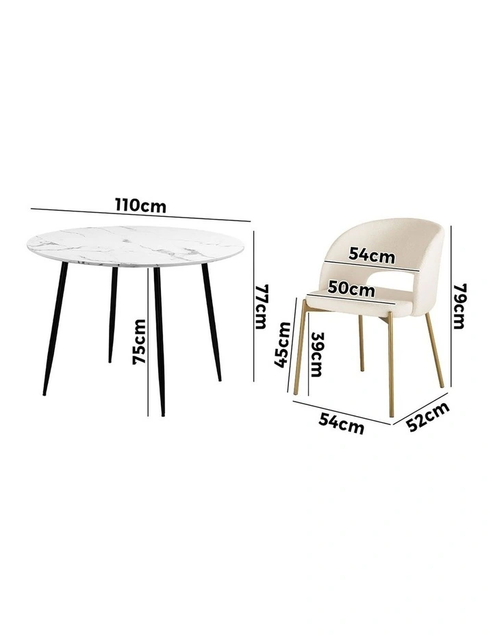Oikiture 110cm Round Dining Table with 4PCS Dining Chairs Sherpa Gold image 3