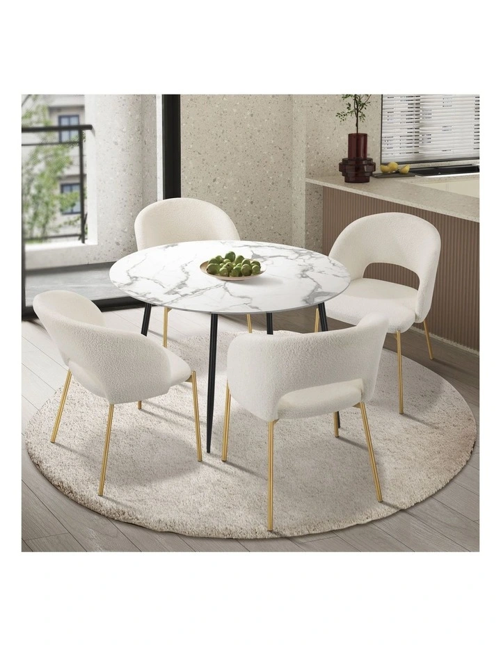 Oikiture 110cm Round Dining Table with 4PCS Dining Chairs Sherpa Gold image 4