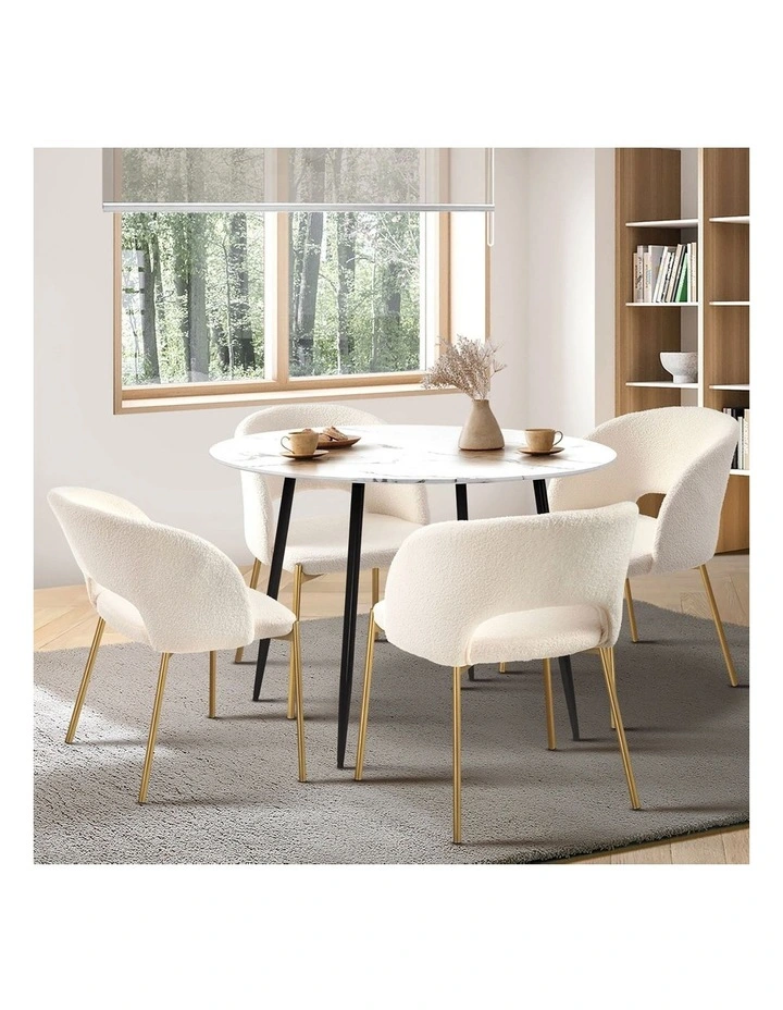 Oikiture 110cm Round Dining Table with 4PCS Dining Chairs Sherpa Gold image 5