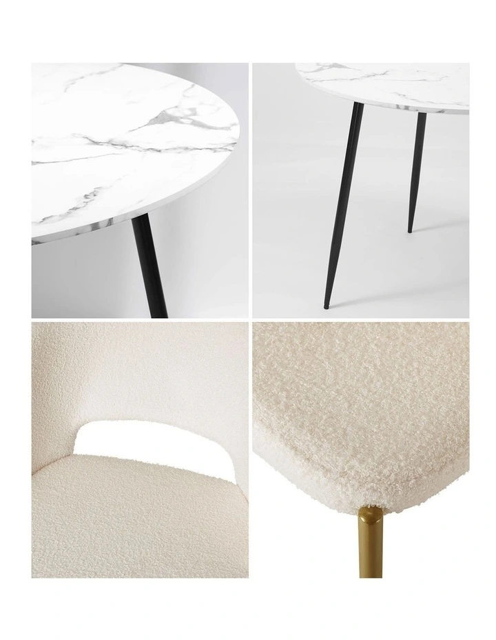 Oikiture 110cm Round Dining Table with 4PCS Dining Chairs Sherpa Gold image 7