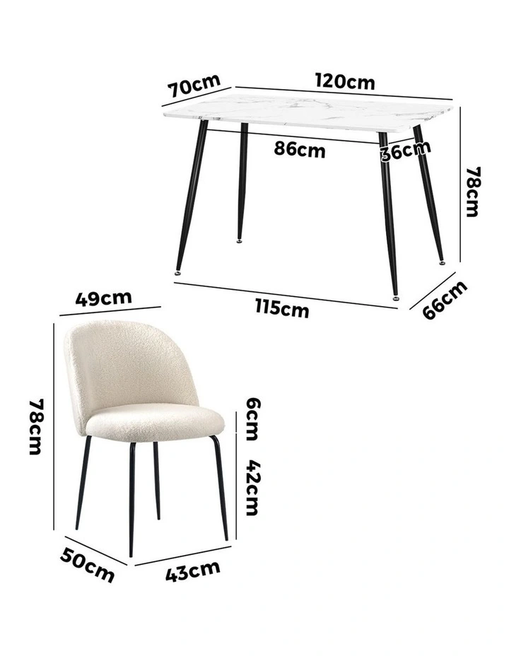 Oikiture 120cm Rectangle Dining Table with 4PCS Dining Chairs Sherpa White image 5