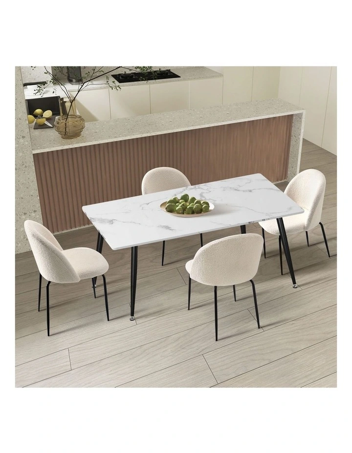 Oikiture 120cm Rectangle Dining Table with 4PCS Dining Chairs Sherpa White image 7