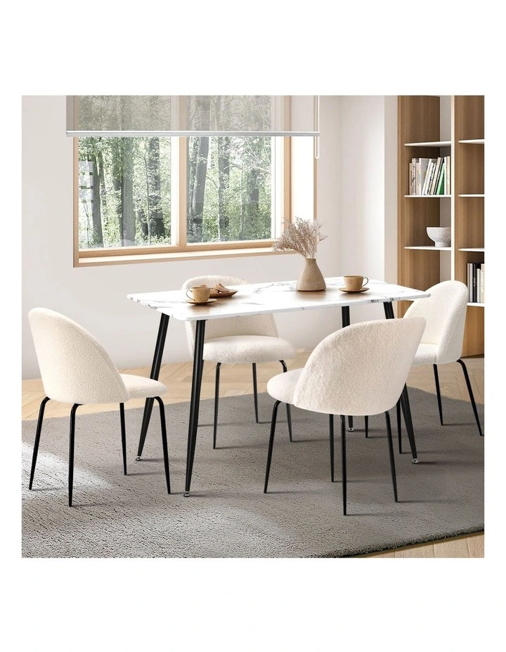 Oikiture 120cm Rectangle Dining Table with 4PCS Dining Chairs Sherpa White image 5