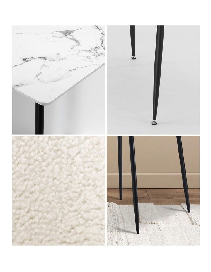 Oikiture 120cm Rectangle Dining Table with 4PCS Dining Chairs Sherpa White image 11