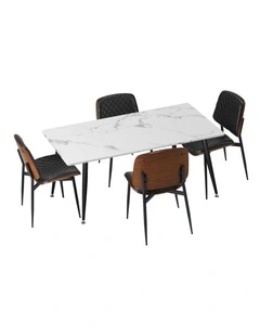 Oikiture 120cm Rectangle Dining Table with 4PCS Dining Chairs PU Black