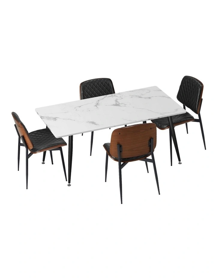 Oikiture 120cm Rectangle Dining Table with 4PCS Dining Chairs PU Black image 1