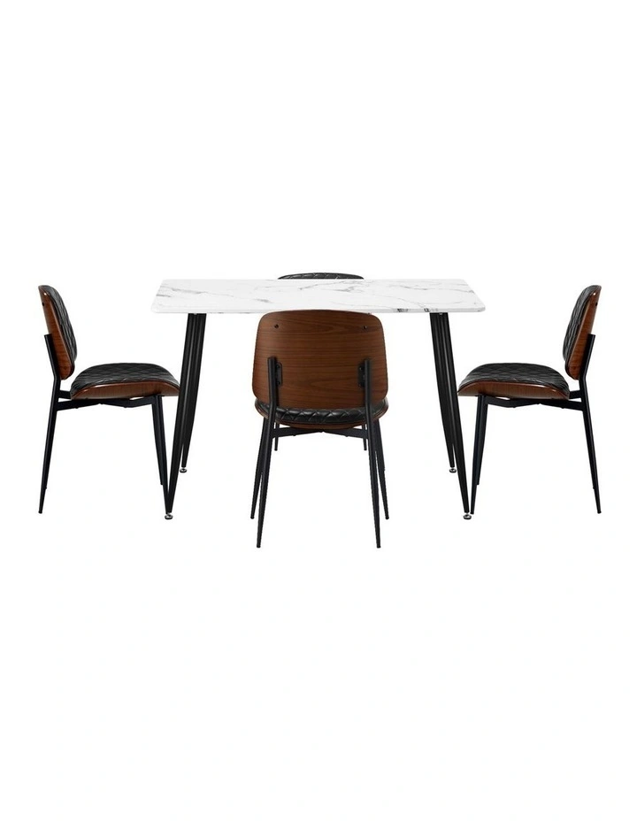 Oikiture 120cm Rectangle Dining Table with 4PCS Dining Chairs PU Black image 2