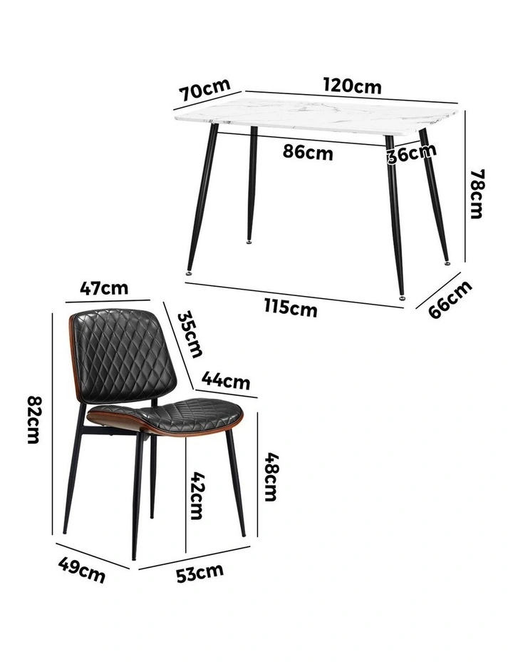 Oikiture 120cm Rectangle Dining Table with 4PCS Dining Chairs PU Black image 3