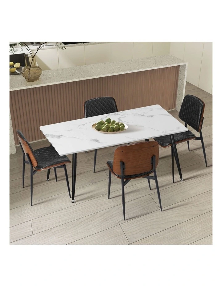 Oikiture 120cm Rectangle Dining Table with 4PCS Dining Chairs PU Black image 4
