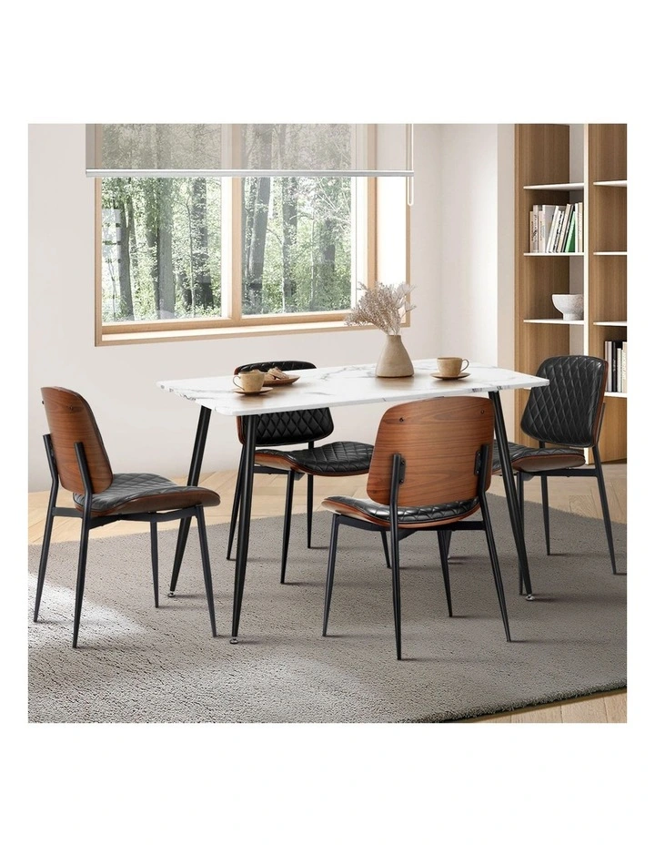 Oikiture 120cm Rectangle Dining Table with 4PCS Dining Chairs PU Black image 5
