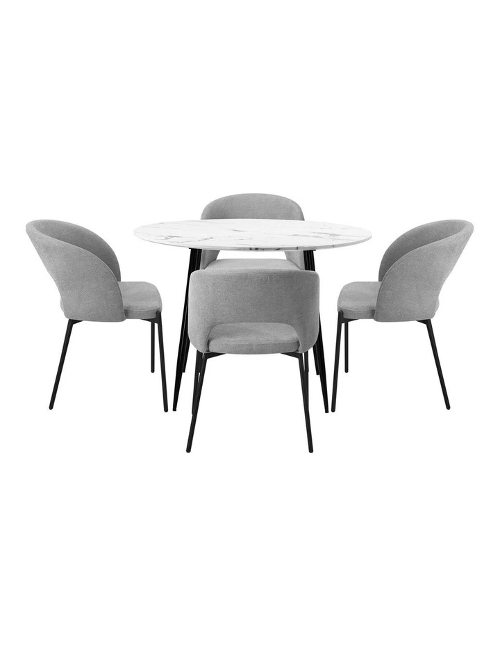 Oikiture 110cm Round Dining Table and 4PCS Dining Chairs Fabric Grey image 2