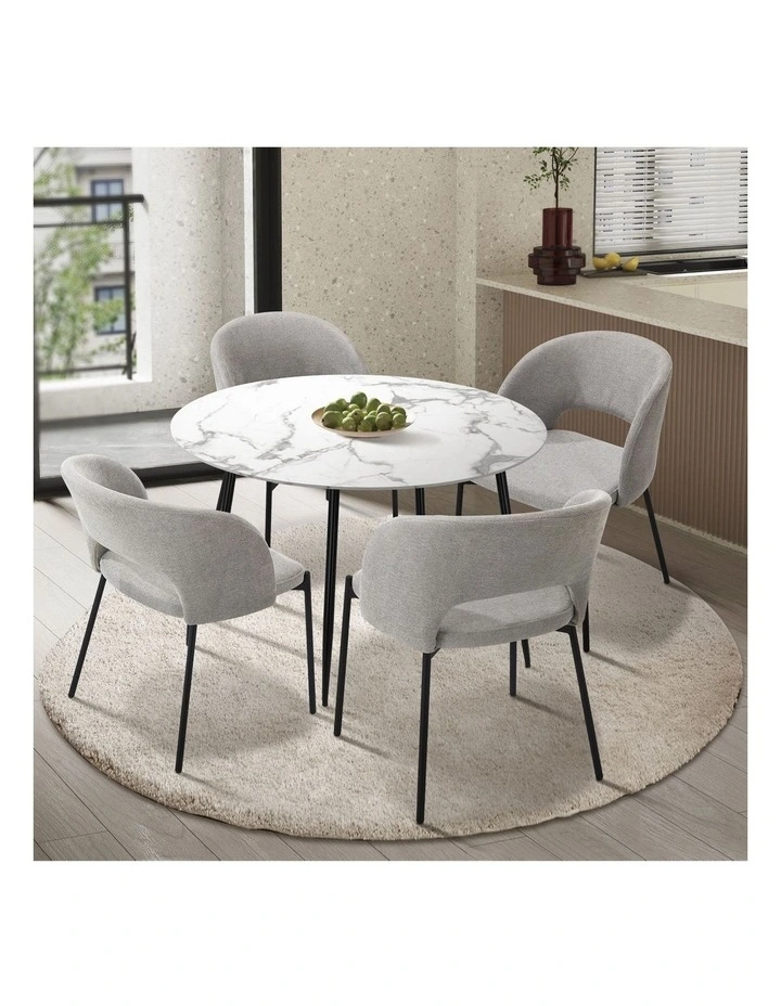Oikiture 110cm Round Dining Table and 4PCS Dining Chairs Fabric Grey image 4