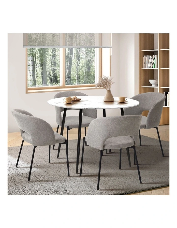 Oikiture 110cm Round Dining Table and 4PCS Dining Chairs Fabric Grey image 5