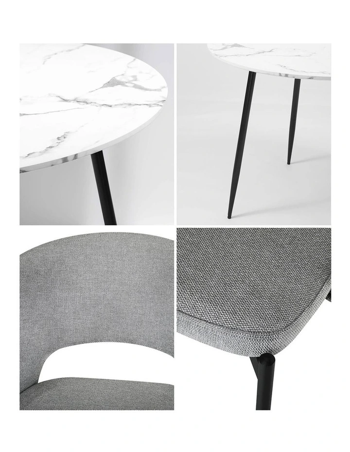 Oikiture 110cm Round Dining Table and 4PCS Dining Chairs Fabric Grey image 7