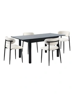 Oikiture 5pc Extenable Dining Table and Chairs Wooden Dining Set Boucle Black