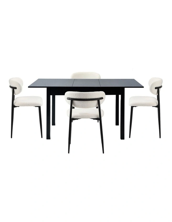 Oikiture 5pc Extenable Dining Table and Chairs Wooden Dining Set Boucle Black image 2