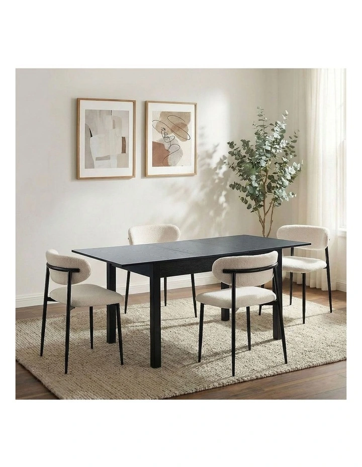 Oikiture 5pc Extenable Dining Table and Chairs Wooden Dining Set Boucle Black image 4