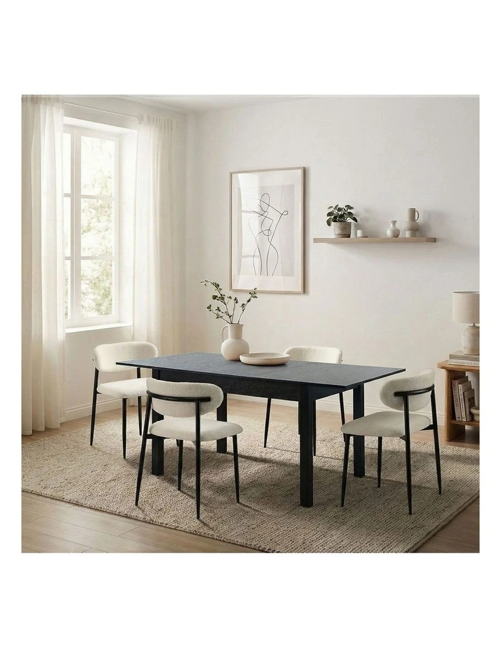 Oikiture 5pc Extenable Dining Table and Chairs Wooden Dining Set Boucle Black image 5