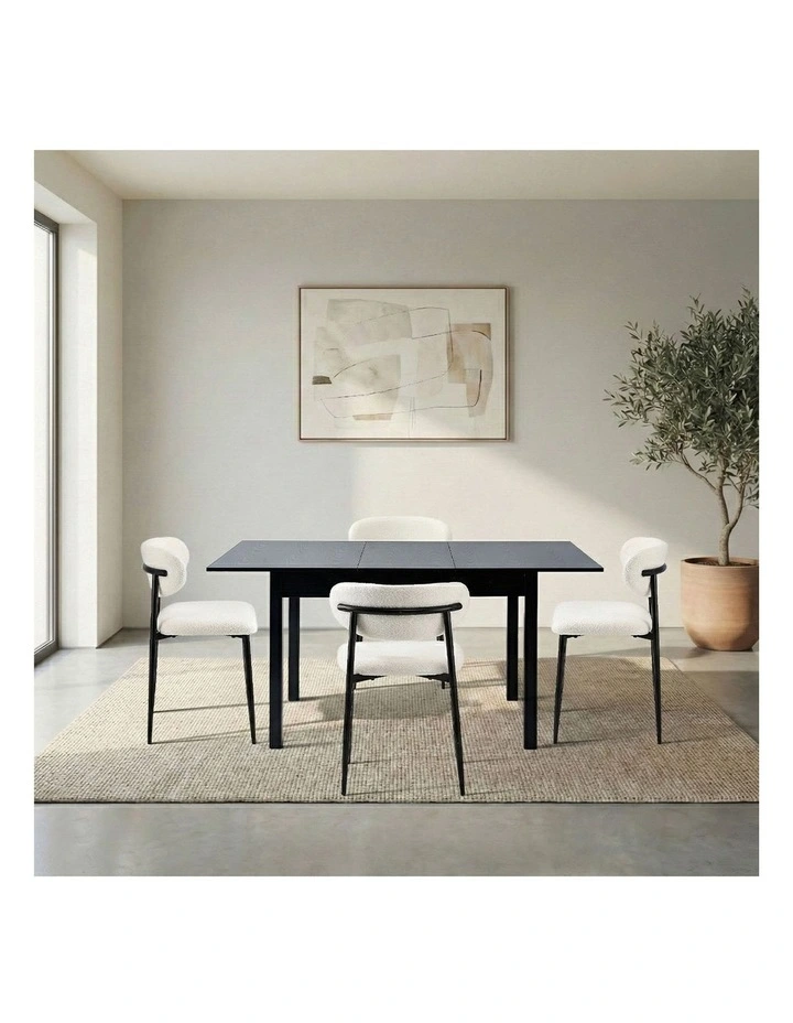 Oikiture 5pc Extenable Dining Table and Chairs Wooden Dining Set Boucle Black image 7