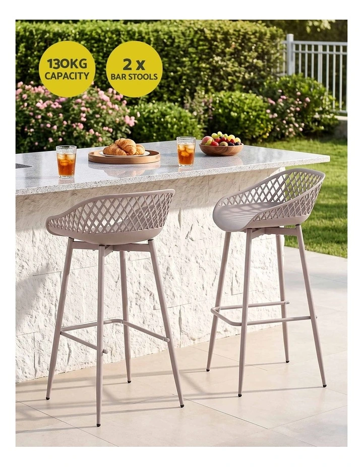 Gardeon Set of 2 Outdoor Bar Stools Plastic Metal Patio Dining Chairs Coffee image 4