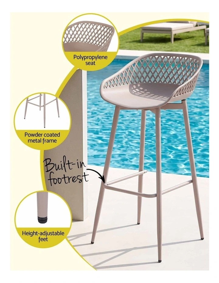 Gardeon Set of 2 Outdoor Bar Stools Plastic Metal Patio Dining Chairs Coffee image 5