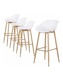 Gardeon Set of 4 Outdoor Bar Stools Plastic Metal Patio Dining Chairs White