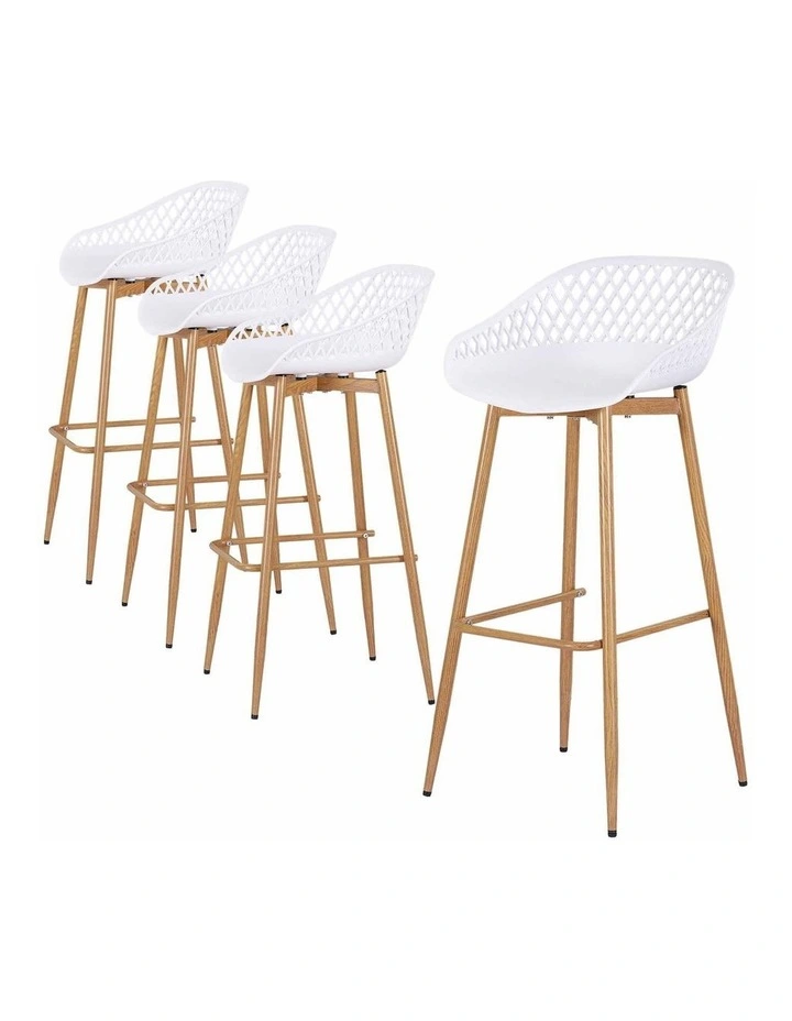 Gardeon Set of 4 Outdoor Bar Stools Plastic Metal Patio Dining Chairs White image 1