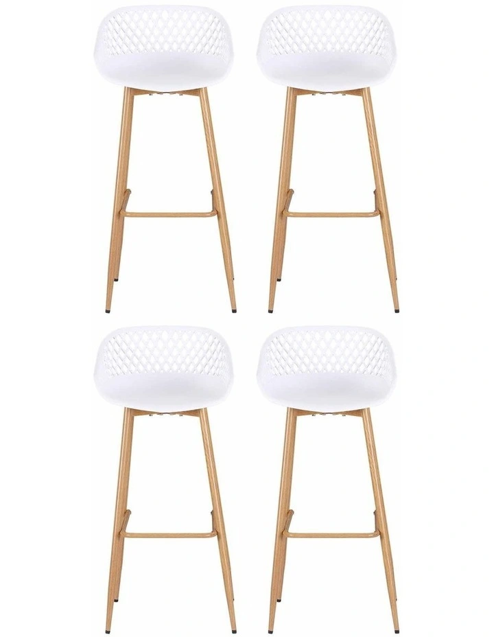 Gardeon Set of 4 Outdoor Bar Stools Plastic Metal Patio Dining Chairs White image 3