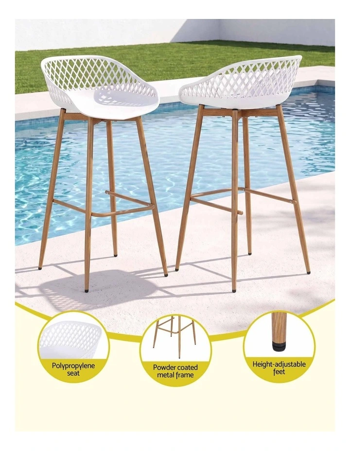 Gardeon Set of 4 Outdoor Bar Stools Plastic Metal Patio Dining Chairs White image 5