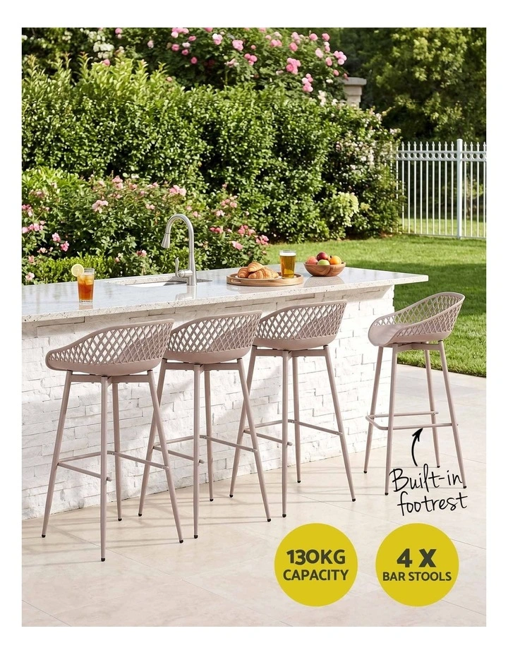 Gardeon Set of 4 Outdoor Bar Stools Plastic Metal Patio Dining Chairs Coffee image 4