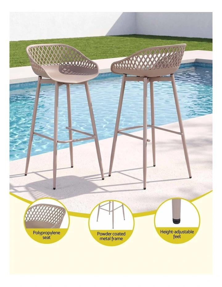 Gardeon Set of 4 Outdoor Bar Stools Plastic Metal Patio Dining Chairs Coffee image 5