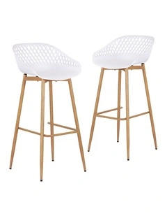 Gardeon Set of 2 Outdoor Bar Stools Plastic Metal Patio Dining Chairs White