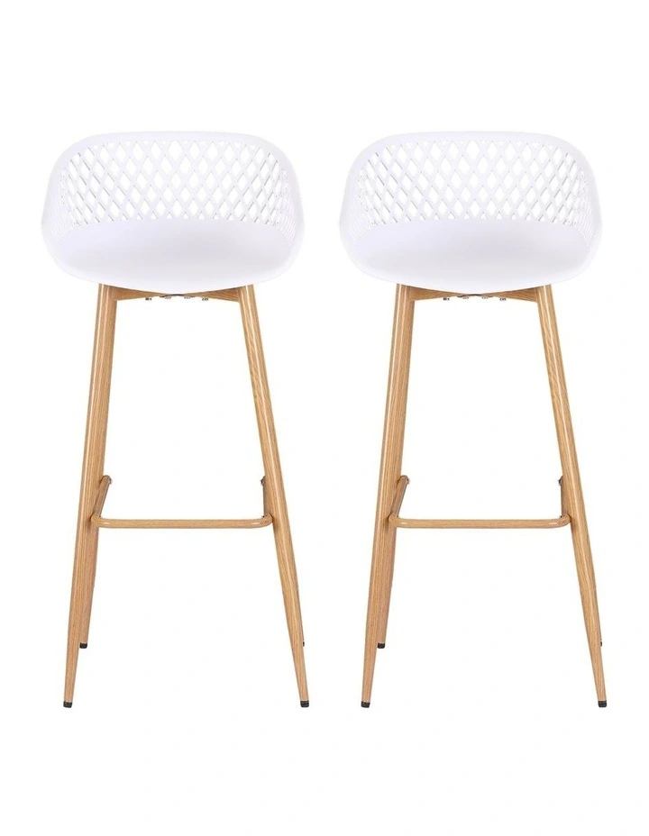 Gardeon Set of 2 Outdoor Bar Stools Plastic Metal Patio Dining Chairs White image 3
