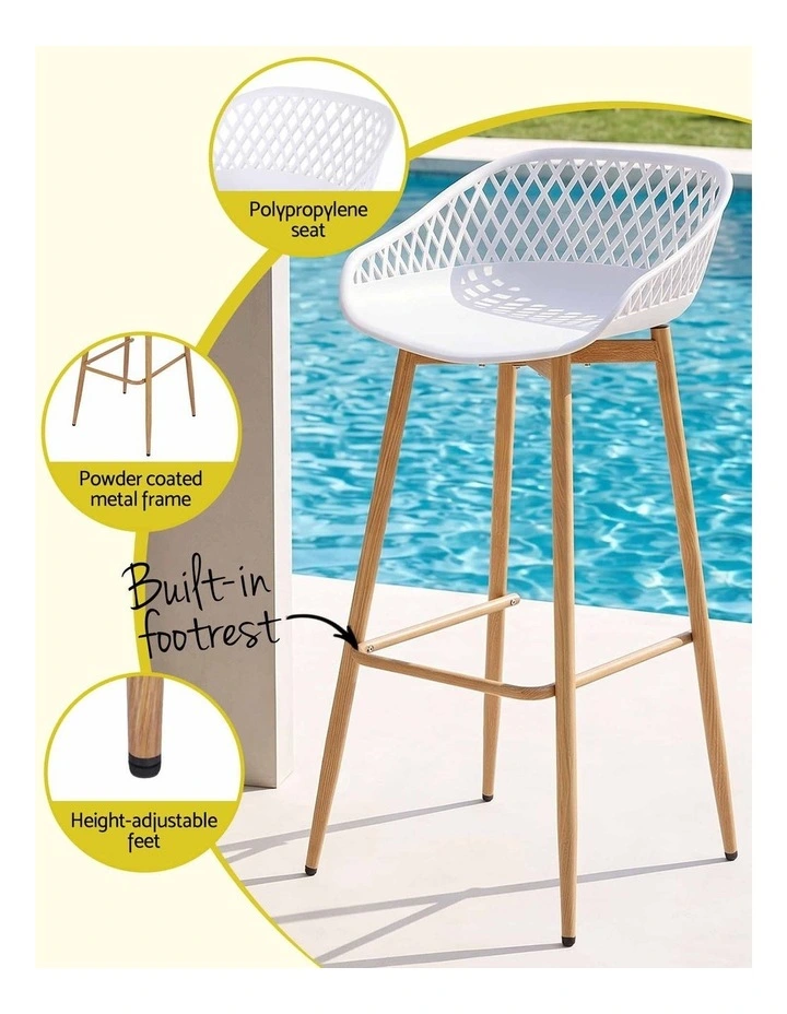 Gardeon Set of 2 Outdoor Bar Stools Plastic Metal Patio Dining Chairs White image 5