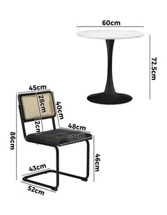 Oikiture 60cm Round Dining Table with 2PCS Dining Chairs PU Leather Black