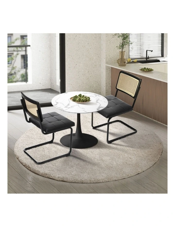 Oikiture 60cm Round Dining Table with 2PCS Dining Chairs PU Leather Black image 4