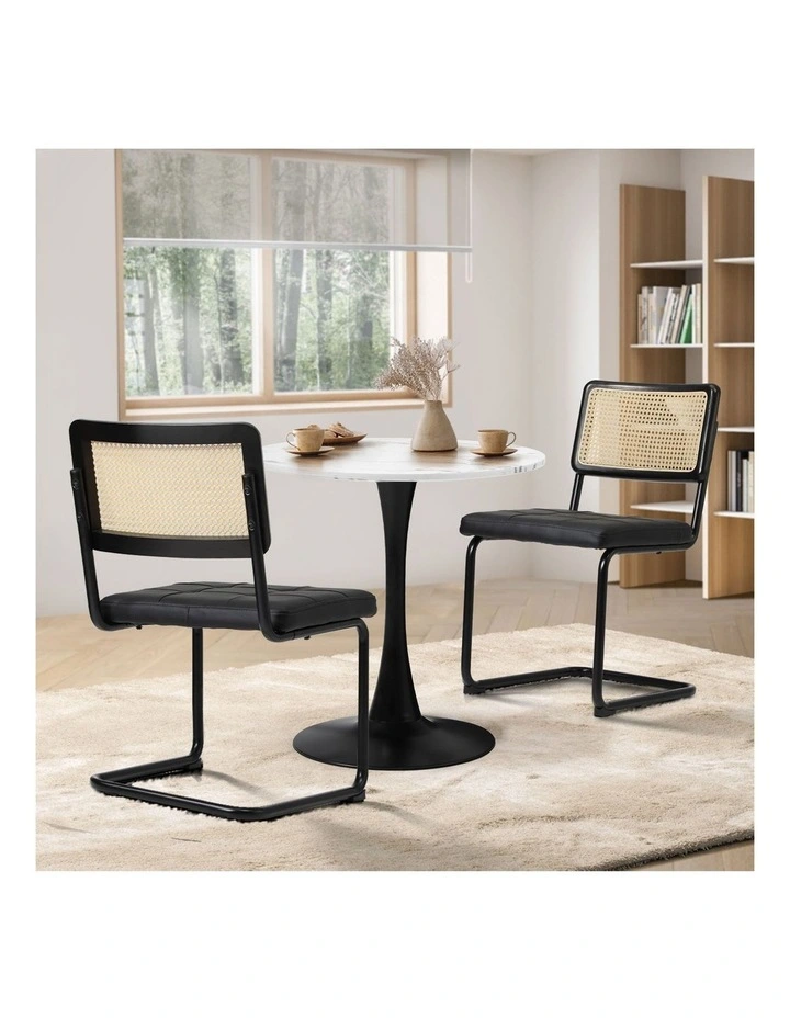 Oikiture 60cm Round Dining Table with 2PCS Dining Chairs PU Leather Black image 5