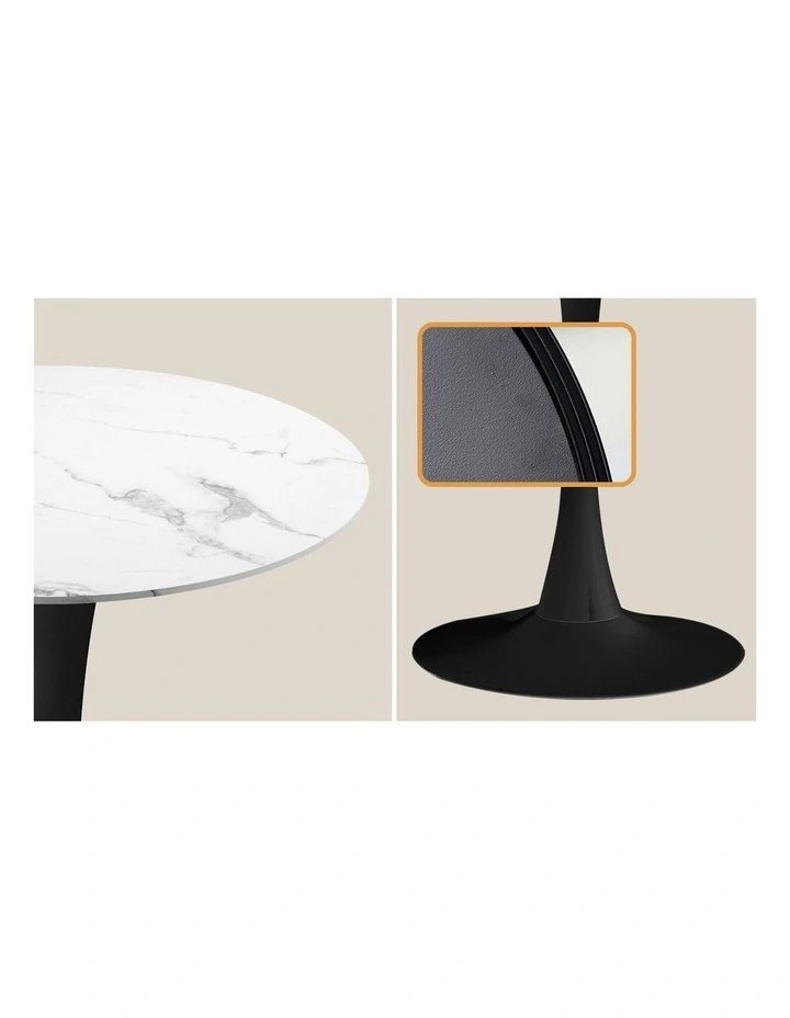 Oikiture 60cm Round Dining Table with 2PCS Dining Chairs PU Leather Black image 6