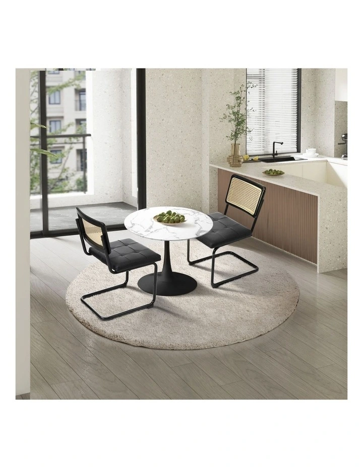Oikiture 60cm Round Dining Table with 2PCS Dining Chairs PU Leather Black image 7