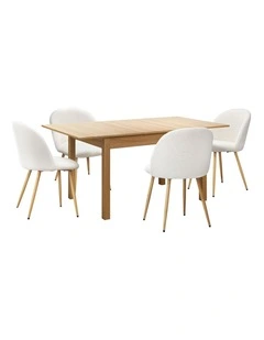 Oikiture 5pc Extenable Dining Table and Chairs Kitchen Dining Set Natural&White