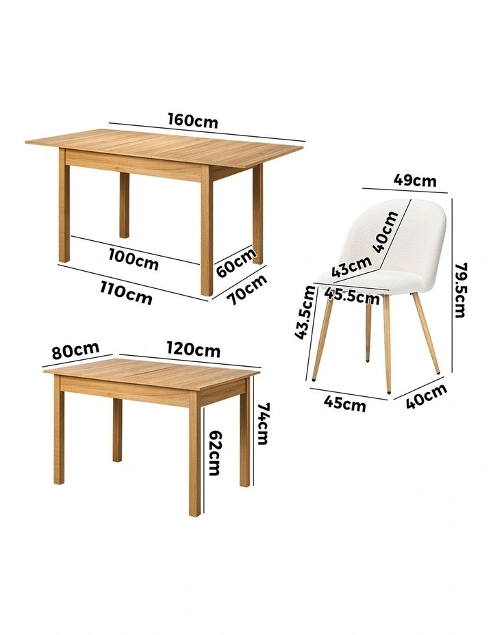 Oikiture 5pc Extenable Dining Table and Chairs Kitchen Dining Set Natural&White image 3