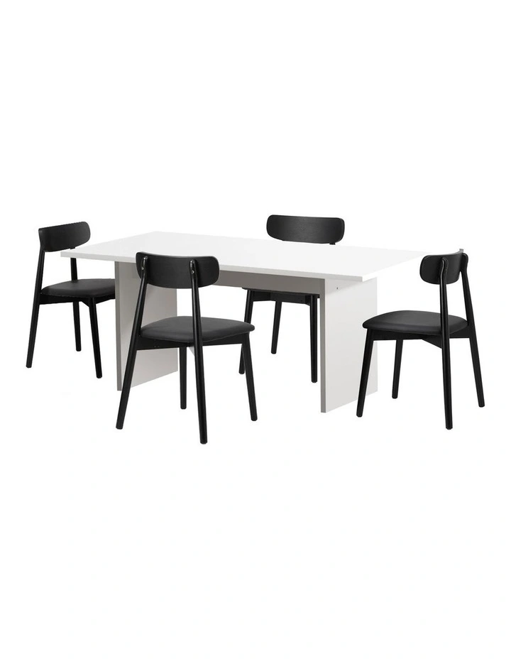 Oikiture 4-Seater Dining Table and Chairs Wooden Furniture Set Black image 1