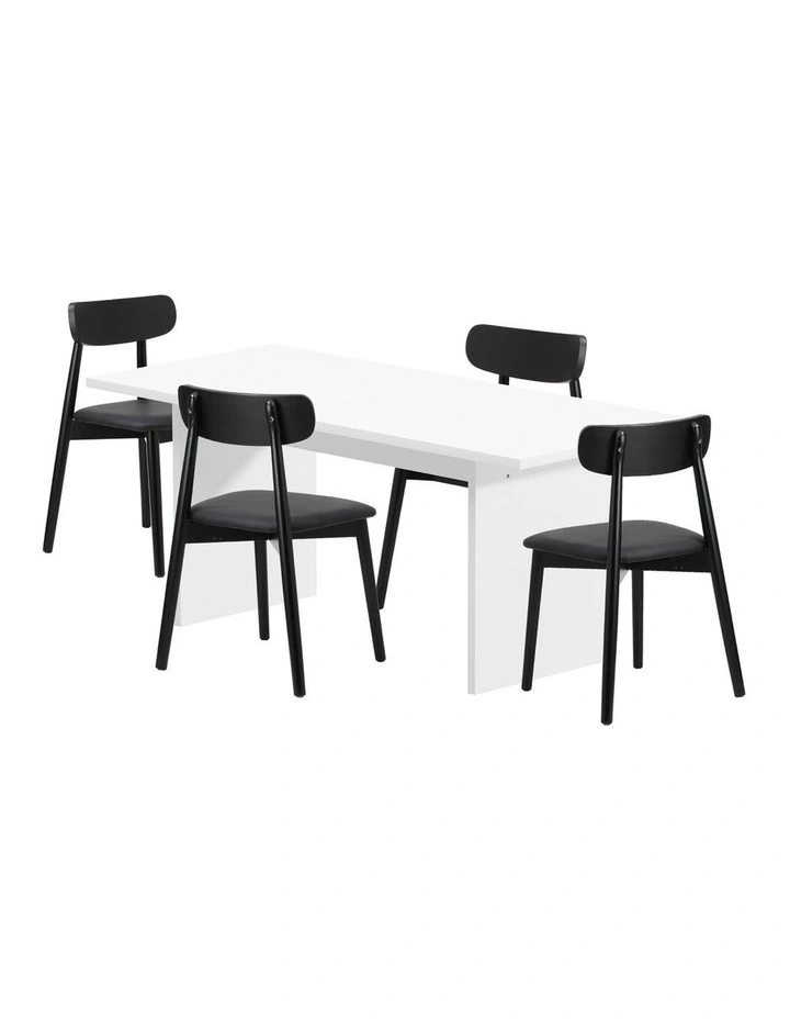 Oikiture 4-Seater Dining Table and Chairs Wooden Furniture Set Black image 2